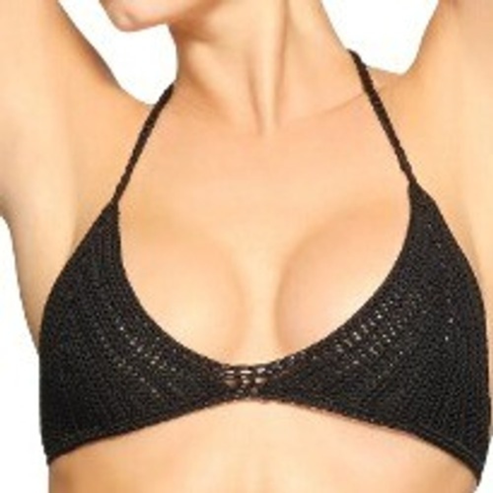 Skims Crochet Swim Tie Bikini Top Onyx Black XXS Triangle Halter